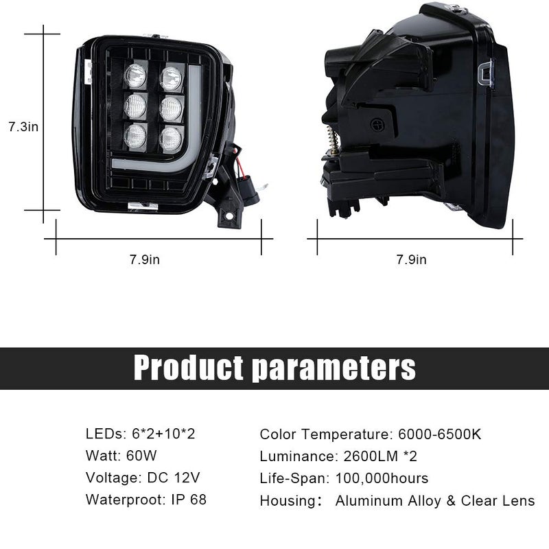 ROCCS Fit for Dodge Ram 1500 Fog Lights LED DRL 2013 2014 2015 2016 2017 2018 Pair Black Daytime Running Light Passing Driving Fog Lamps Clear Lens - Image 2